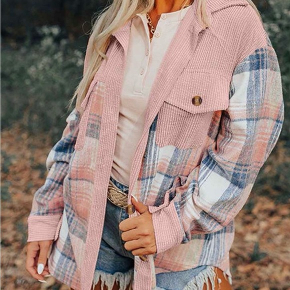 Jackets & Blazers - Plaid Pink and Blue Button Down jacket